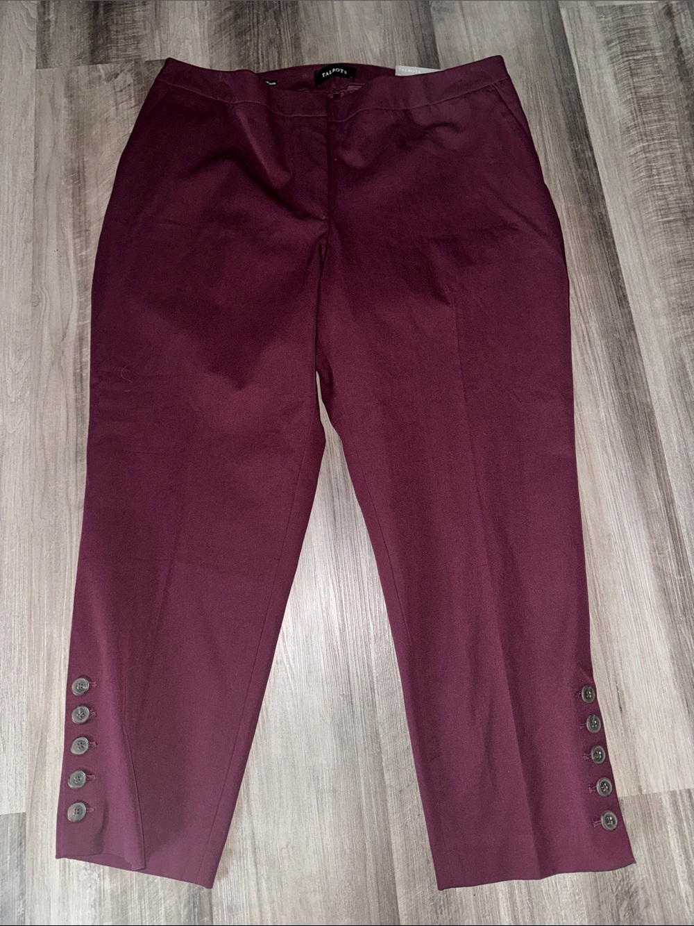 NEW Talbots Hampshire ankle pants 18WP women’s burgundy buttons plus